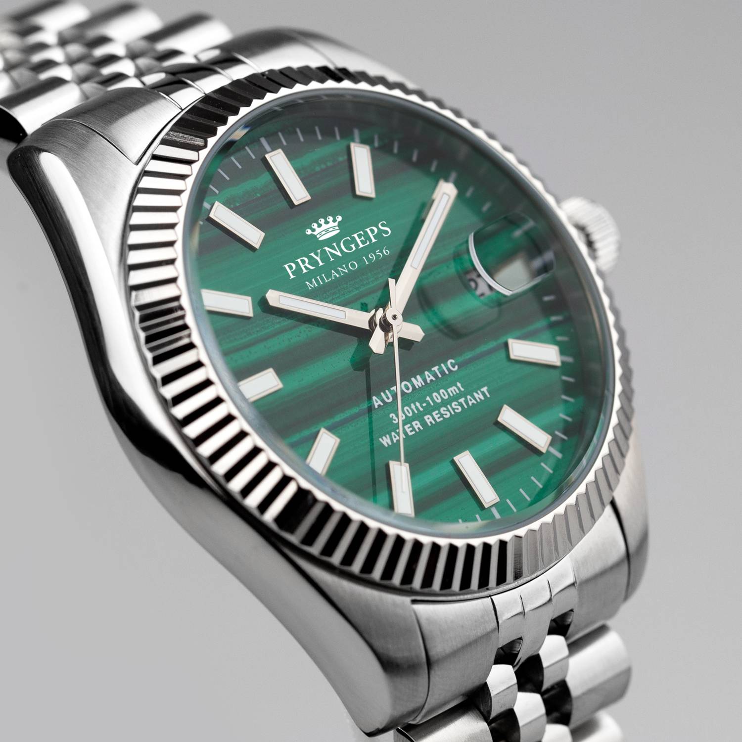 Orologio Uomo Pryngeps Automatico Malachite Verde Acciaio Jubilè A1209